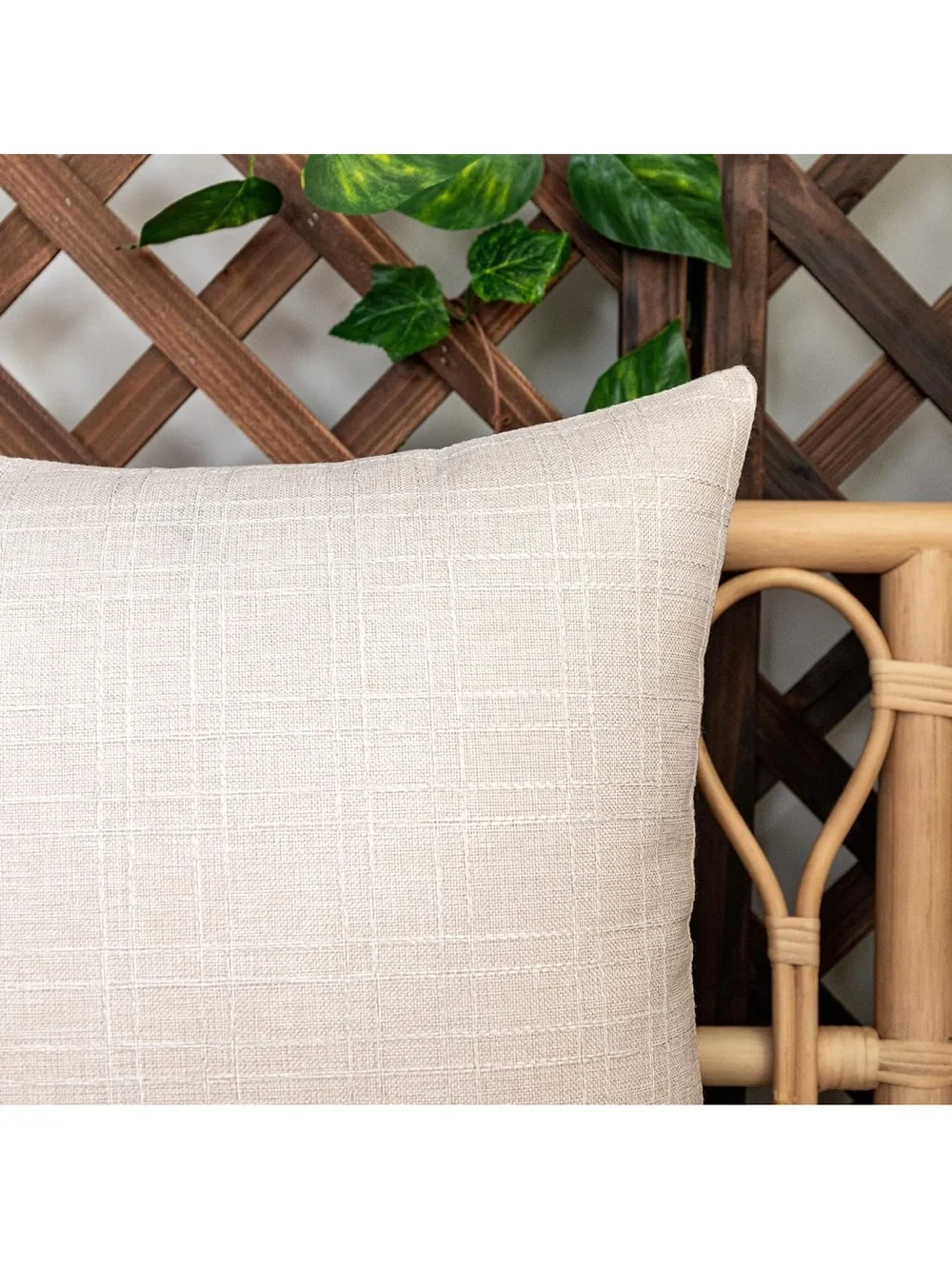 Outdoor Waterproof Pillow Covers Checkered Decorative  22x22 Inch Light Beige